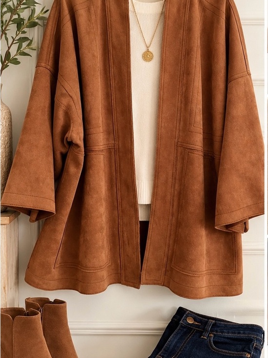 By Anthropologie Jackets & Blazers - By Anthropologie Cognac Faux Suede Kimono Jacket - Size L